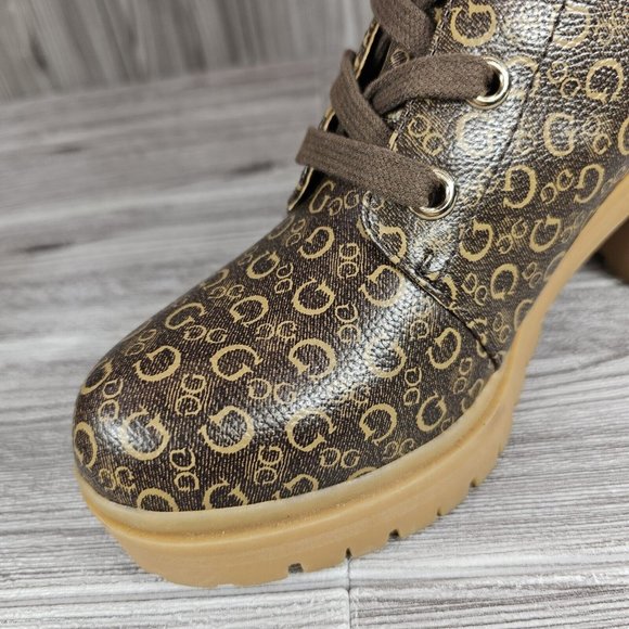 Guess Quincy 3 Logo Heeled Boots - Brown/Tan - DSLRT06K - Women's Size 9 NEW - Picture 5 of 9